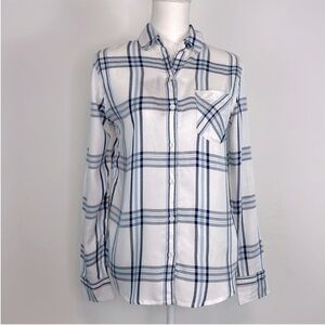 Woolrich Women's White and Blue Plaid Button Up Shirt. Size Small. NWT.